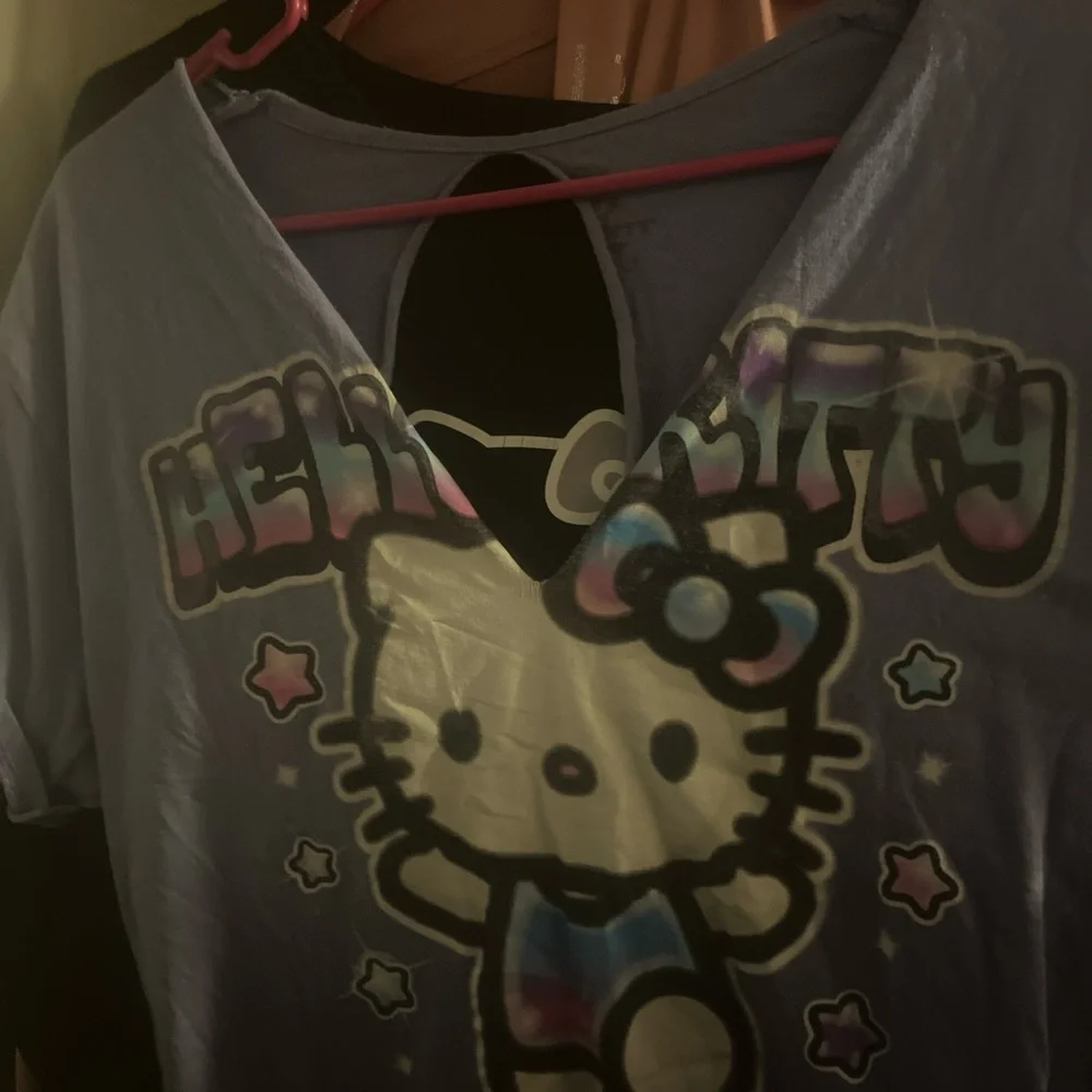 Custom Style Hello Kitty Graphic T-Shirt Off the shoulder (read description) - Picture 4 of 5